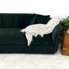 Modern Japandi Style Tight Back Velvet Couch in Green